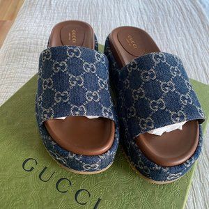 New Gucci Denim GG Delave Sandles 38+
